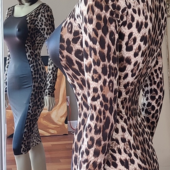NEW! ANIMAL/FAUX LEATHER DRESS - Picture 2 of 6